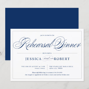 Invitation Dîner de répétition élégant Marine Blue Silver Lin