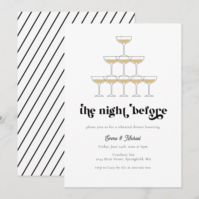 Invitation Dîner de répétition Elégant Mod Champagne (Devant / Derrière)