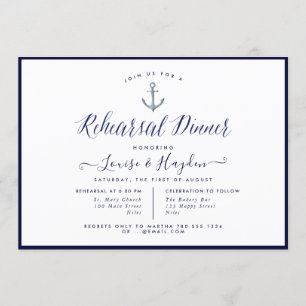 Invitation Dîner de répétition Elégant Nautical Navy Blue Anc