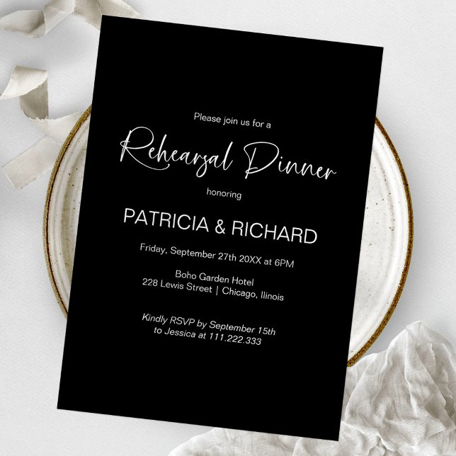 Invitation Dîner de répétition élégant noir et blanc (Créateur téléchargé)