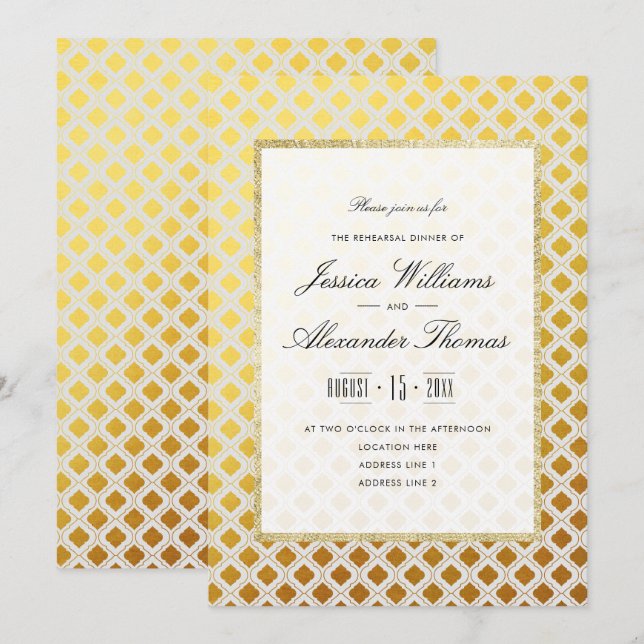 Invitation Dîner de répétition élégant or et blanc (Devant / Derrière)