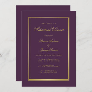 Invitation Dîner de répétition élégant Plum Purple Gold Scrip