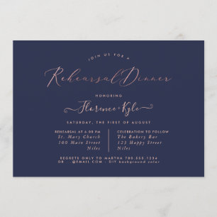 Invitation Dîner de répétition élégant, Rose Gold Luxe Script