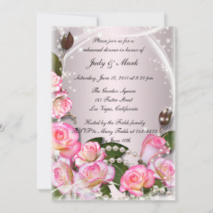 Invitation Dîner De Répétition Élégant Roses Et Perles Roses