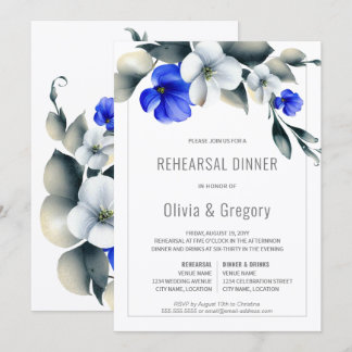 Invitation Dîner de répétition élégant royal bleu et blanc fl