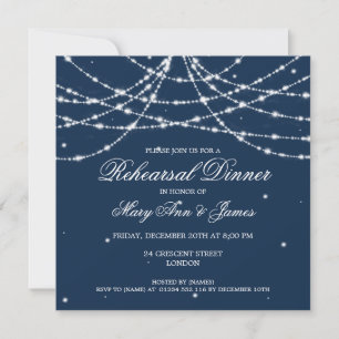Invitation Dîner de répétition élégant Sparkling String Navy
