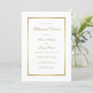 Invitation Dîner de répétition Elégant White Gold Monogram
