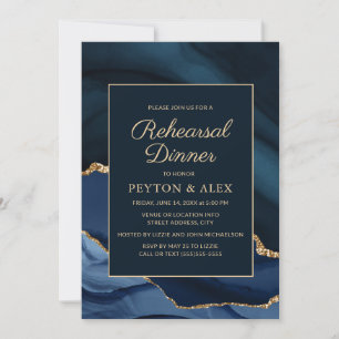 Invitation Dîner de répétition élégante Marble Navy Blue Gold