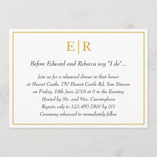 Invitation Dîner de répétition élégante pour monogramme d'or