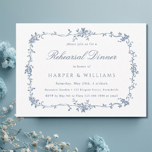 Invitation Dîner de répétition en bleu victorien français
