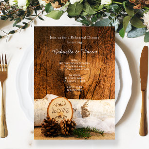 Invitation Dîner de répétition en bois de grange rustique
