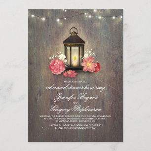 Invitation Dîner de répétition en bois rustique et en lantern