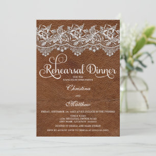 Invitation Dîner de répétition en cuir et dentelle