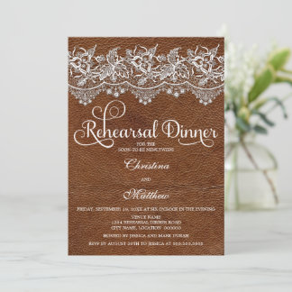 Invitation Dîner de répétition en cuir et dentelle