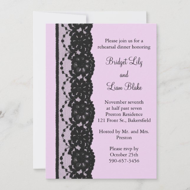 Invitation Dîner de répétition en dentelle noire (fuchsia) (Devant)