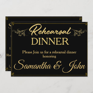 Invitation Dîner de répétition en or noir vintage Classy Invi