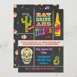 Invitation Dîner de répétition en tableau noir Fiesta mexicai