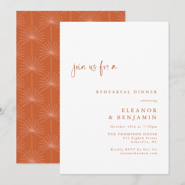 Invitation Dîner de répétition en terre cuite botanique de pa (Devant / Derrière)