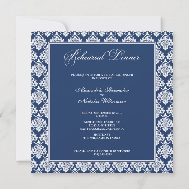 Invitation Dîner de répétition étonnant pour Damask Invitatio (Devant)