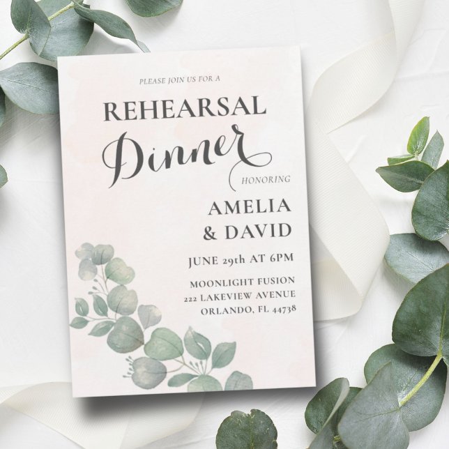 Invitation Dîner de répétition Eucalyptus Vert & Orange (Créateur téléchargé)
