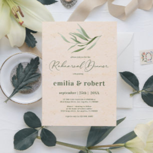Invitation Dîner de répétition Feuillage vert Feuillet beige