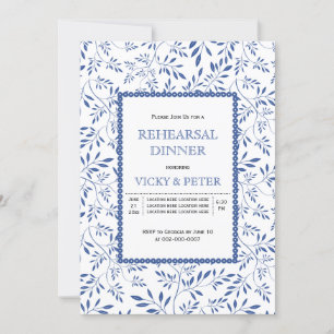 Invitation Dîner de répétition feuille bleu indigo moderne