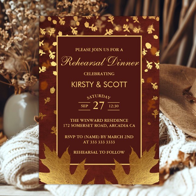 Invitation Dîner de répétition Feuilles d'automne en feuille  (Créateur téléchargé)