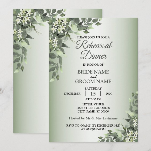 Invitation Dîner de répétition Feuilles de verdure florale ru (Devant / Derrière)
