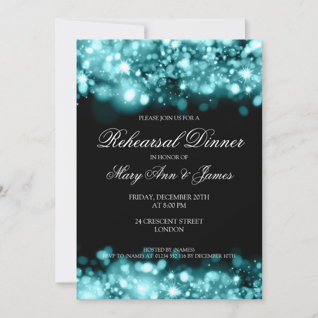 Invitation Dîner de répétition Feux d'allumage Turquoise (Devant)