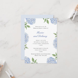 Invitation Dîner de répétition Fleur d'hortensia bleu classiq