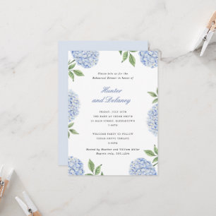 Invitation Dîner de répétition Fleur d'hortensia bleu classiq