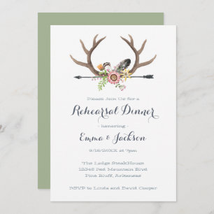 Invitation Dîner de répétition fleur sauvage Arrow et Antlers