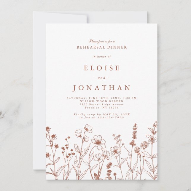 Invitation Dîner de répétition Fleur sauvage de la Chute de T (Devant)