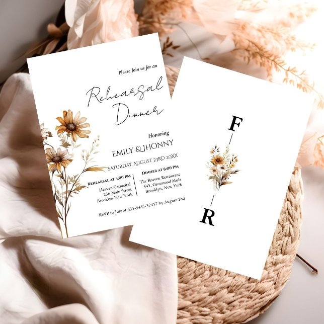 Invitation Dîner de répétition Fleur sauvage de monogramme (Créateur téléchargé)