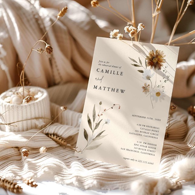 Invitation Dîner de répétition Fleur sauvage élégant (Fall Floral Simple Photo Rehearsal Dinner Invitation)