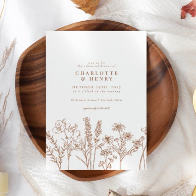 Invitation Dîner de répétition Fleur sauvage élégant en terre (Créateur téléchargé)