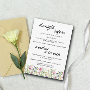 Invitation Dîner de répétition fleur sauvage et brunch du dim