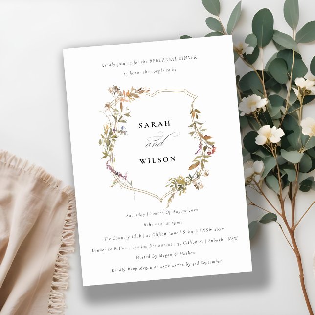 Invitation Dîner de répétition Fleur sauvage rose rose sombre (Créateur téléchargé)