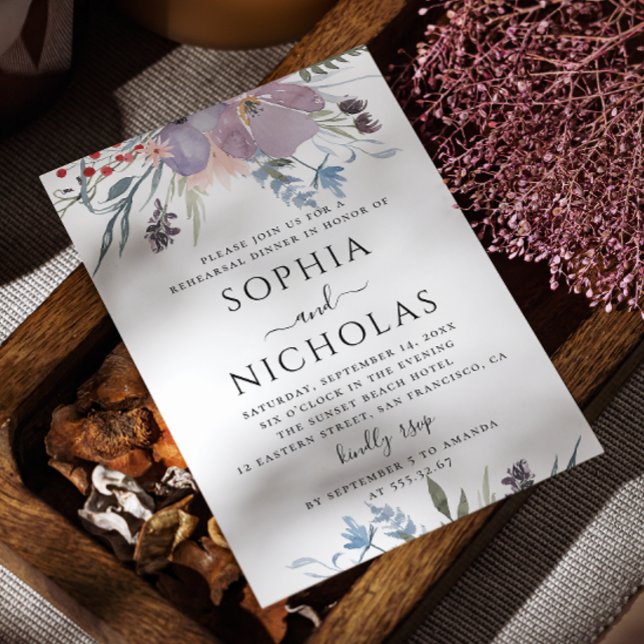 Invitation Dîner de répétition fleuri du jardin violet rustiq (Créateur téléchargé)