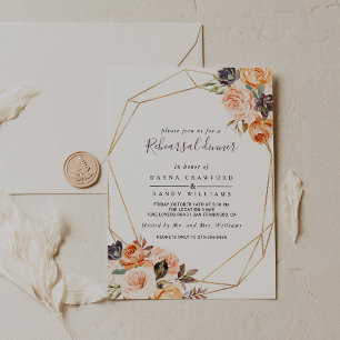 Invitation Dîner de répétition fleuri violet géométrique