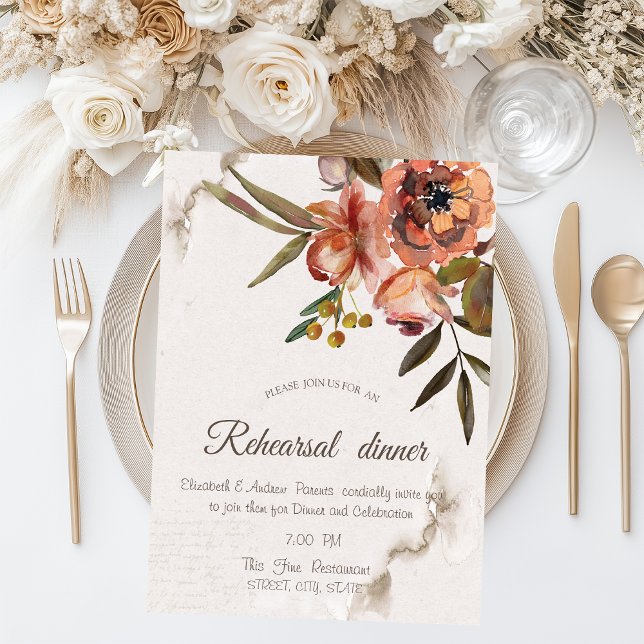 Invitation Dîner de répétition Fleurs d'automne à l'aquarelle (Créateur téléchargé)