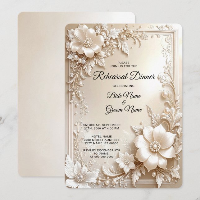 Invitation Dîner de répétition Fleurs d'ivoire (Devant / Derrière)