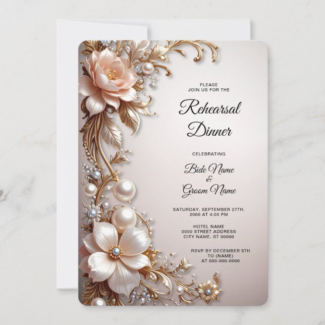 Invitation Dîner de Répétition Fleurs Roses et Blanches Tendr (Devant)