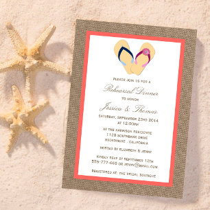 Invitation Dîner de répétition Flip Flop Sand Beach Burlap