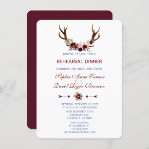 Invitation Dîner de répétition Floral Antlers de Bourgogne