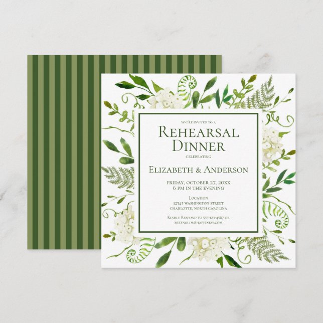 Invitation Dîner de répétition floral aquarelle Hydrangea bla (Devant / Derrière)