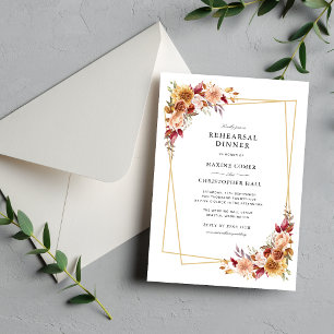 Invitation Dîner de répétition floral aquarelle rouge Bourgog