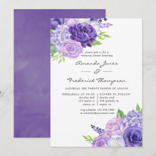 Invitation Dîner de répétition floral aquarelle ultra violet