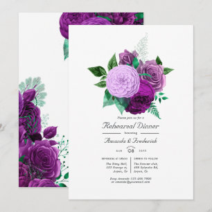 Invitation Dîner de répétition floral aquarelle violet et ver