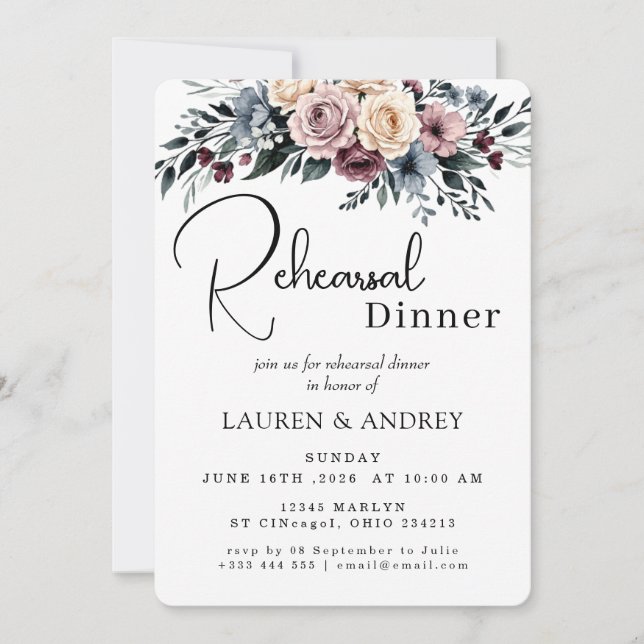 Invitation Dîner de répétition floral automnal  (Devant)